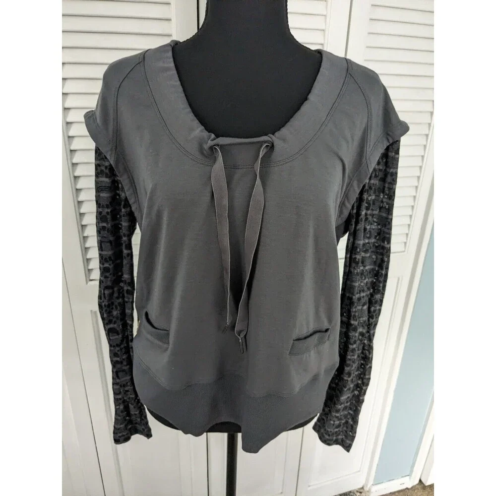 Lole Women's sz M Mixed Media Cotton Modal Grey Sweatshirt Pullover Burnout - Picture 1 of 15